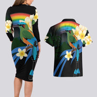 Nicaragua Independence Day Couples Matching Long Sleeve Bodycon Dress and Hawaiian Shirt En Dios confiamos - Wonder Print Shop