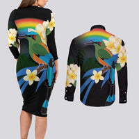 Nicaragua Independence Day Couples Matching Long Sleeve Bodycon Dress and Long Sleeve Button Shirt En Dios confiamos - Wonder Print Shop