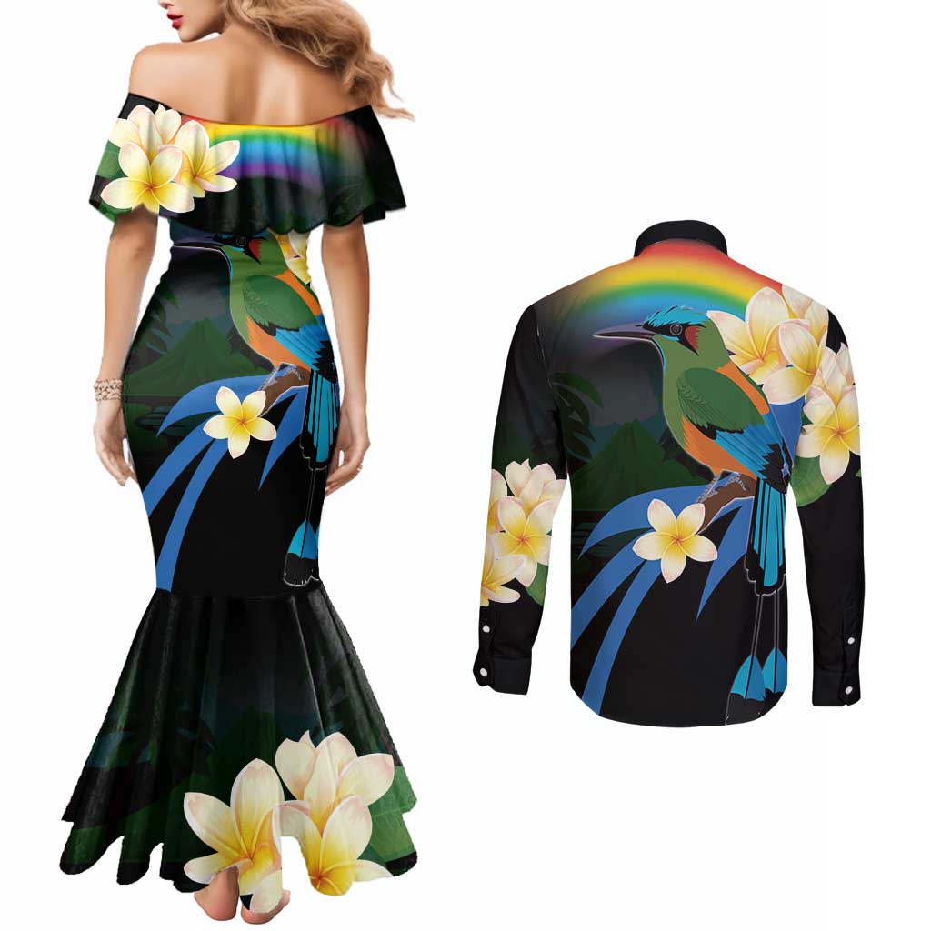 Nicaragua Independence Day Couples Matching Mermaid Dress and Long Sleeve Button Shirt En Dios confiamos - Wonder Print Shop