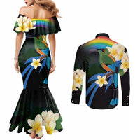 Nicaragua Independence Day Couples Matching Mermaid Dress and Long Sleeve Button Shirt En Dios confiamos - Wonder Print Shop