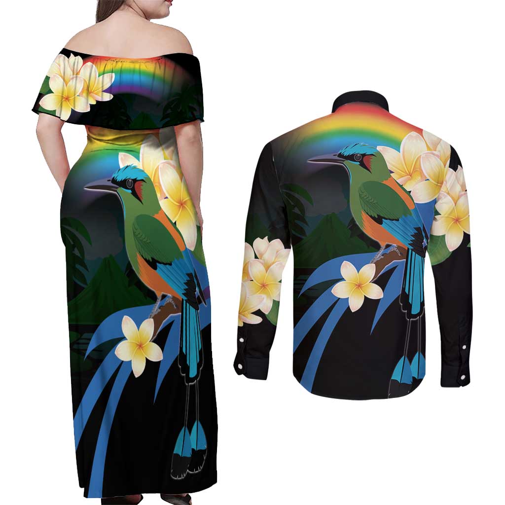 Nicaragua Independence Day Couples Matching Off Shoulder Maxi Dress and Long Sleeve Button Shirt En Dios confiamos - Wonder Print Shop