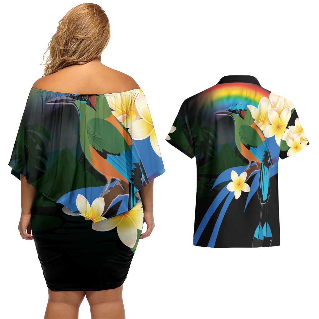 Nicaragua Independence Day Couples Matching Off Shoulder Short Dress and Hawaiian Shirt En Dios confiamos - Wonder Print Shop