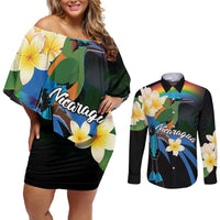 Nicaragua Independence Day Couples Matching Off Shoulder Short Dress and Long Sleeve Button Shirt En Dios confiamos - Wonder Print Shop