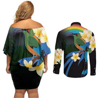 Nicaragua Independence Day Couples Matching Off Shoulder Short Dress and Long Sleeve Button Shirt En Dios confiamos - Wonder Print Shop