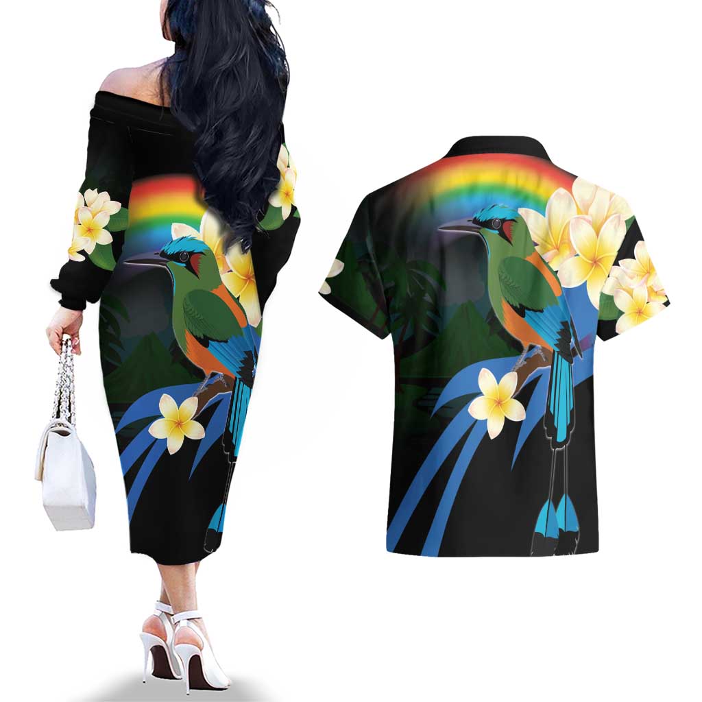 Nicaragua Independence Day Couples Matching Off The Shoulder Long Sleeve Dress and Hawaiian Shirt En Dios confiamos - Wonder Print Shop