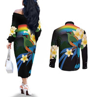 Nicaragua Independence Day Couples Matching Off The Shoulder Long Sleeve Dress and Long Sleeve Button Shirt En Dios confiamos - Wonder Print Shop