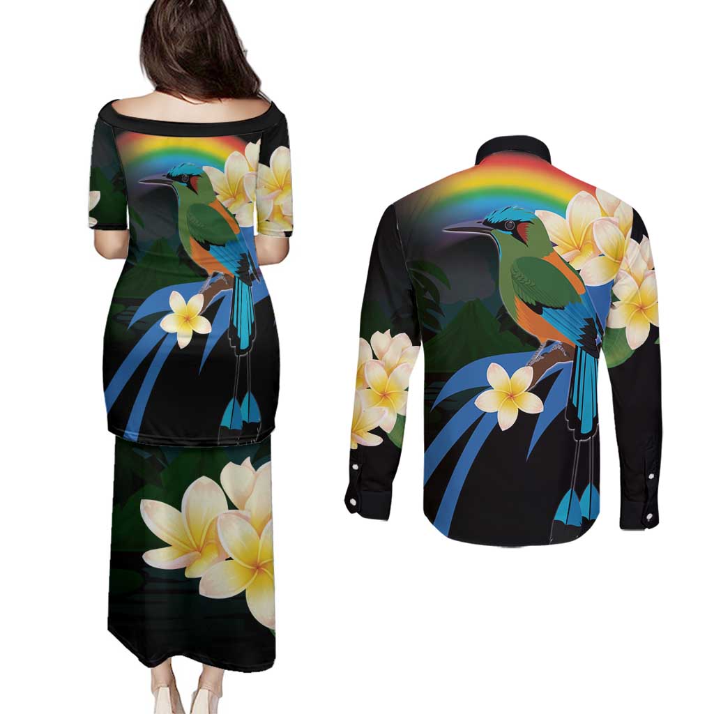 Nicaragua Independence Day Couples Matching Puletasi and Long Sleeve Button Shirt En Dios confiamos - Wonder Print Shop