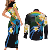 Nicaragua Independence Day Couples Matching Short Sleeve Bodycon Dress and Long Sleeve Button Shirt En Dios confiamos - Wonder Print Shop