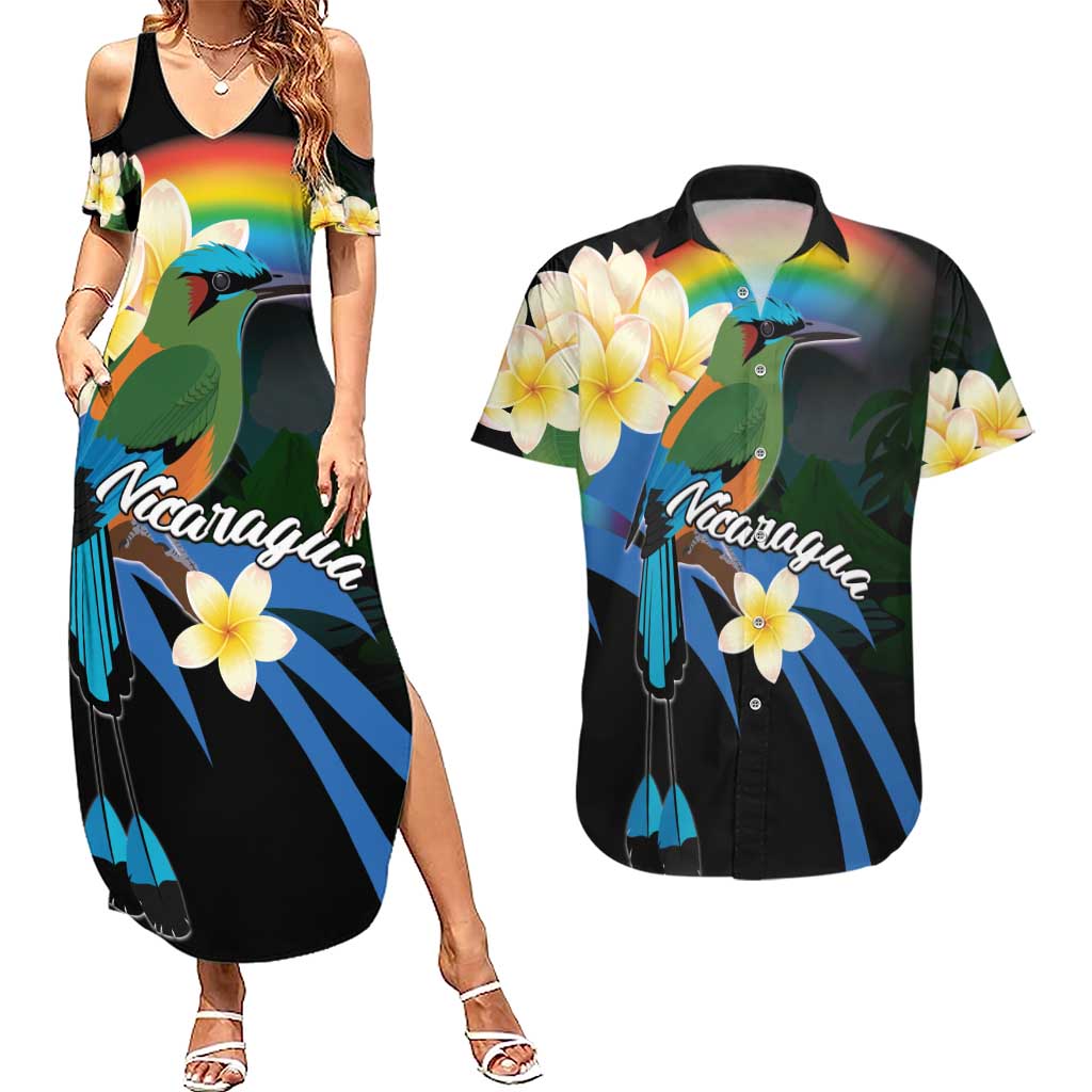 Nicaragua Independence Day Couples Matching Summer Maxi Dress and Hawaiian Shirt En Dios confiamos - Wonder Print Shop