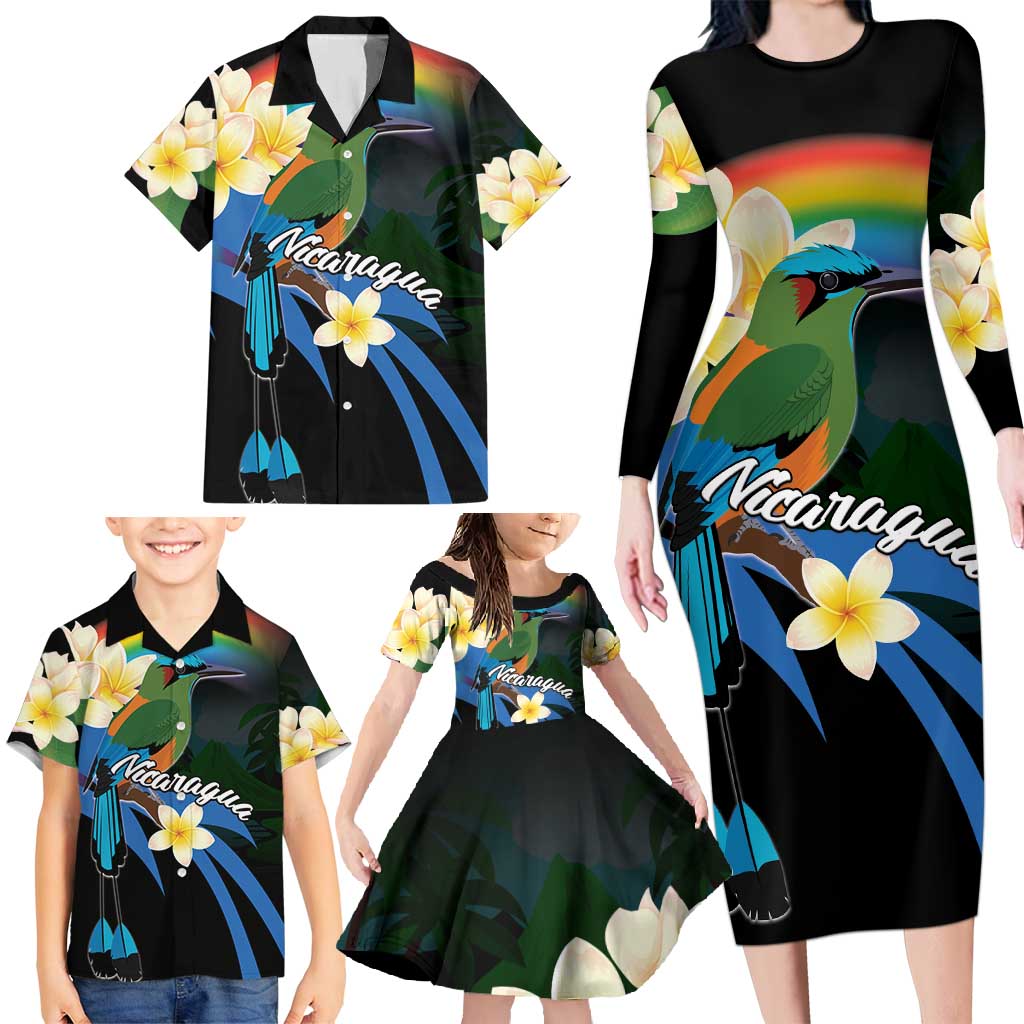 Nicaragua Independence Day Family Matching Long Sleeve Bodycon Dress and Hawaiian Shirt En Dios confiamos - Wonder Print Shop