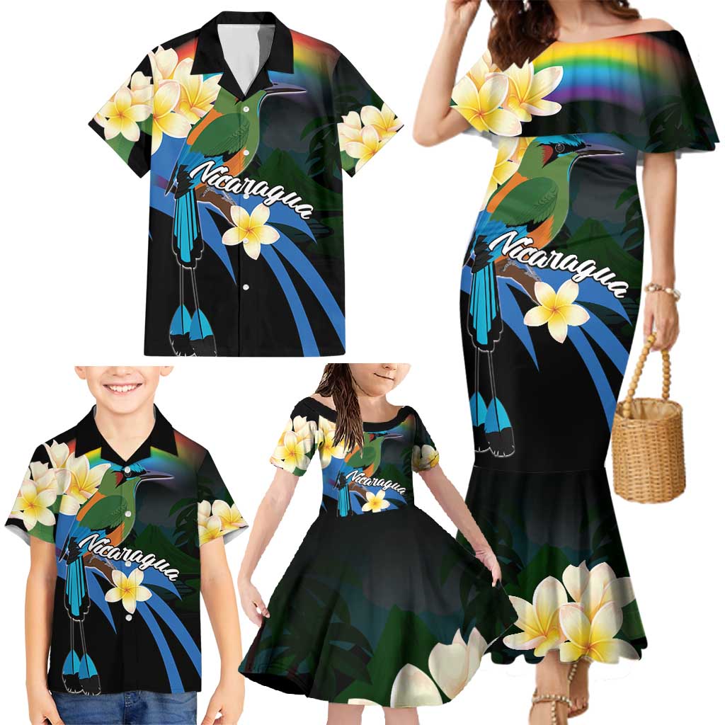 Nicaragua Independence Day Family Matching Mermaid Dress and Hawaiian Shirt En Dios confiamos - Wonder Print Shop