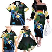 Nicaragua Independence Day Family Matching Off The Shoulder Long Sleeve Dress and Hawaiian Shirt En Dios confiamos - Wonder Print Shop