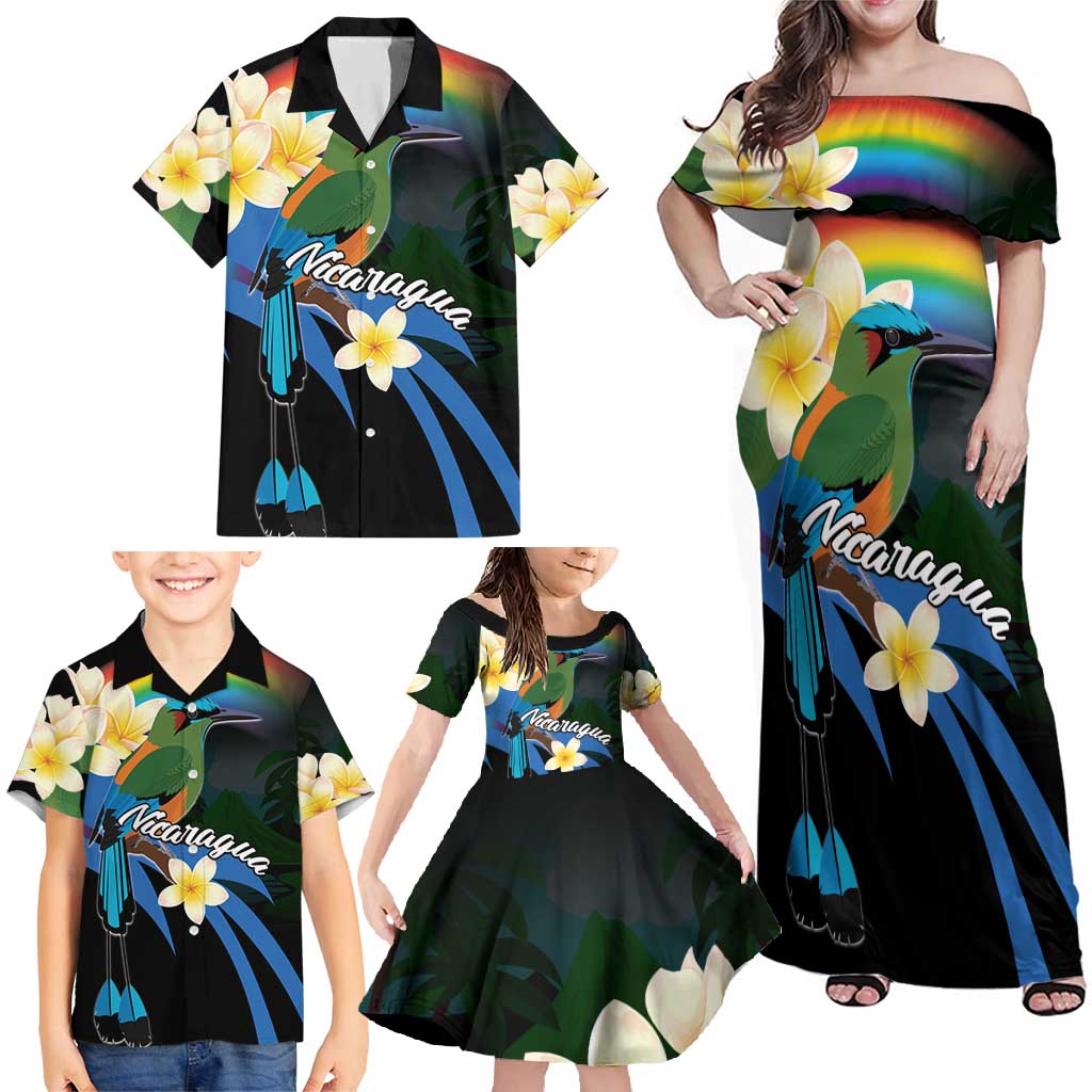 Nicaragua Independence Day Family Matching Off Shoulder Maxi Dress and Hawaiian Shirt En Dios confiamos - Wonder Print Shop