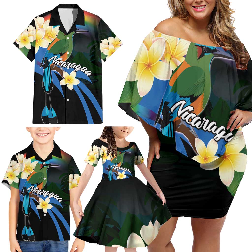 Nicaragua Independence Day Family Matching Off Shoulder Short Dress and Hawaiian Shirt En Dios confiamos - Wonder Print Shop