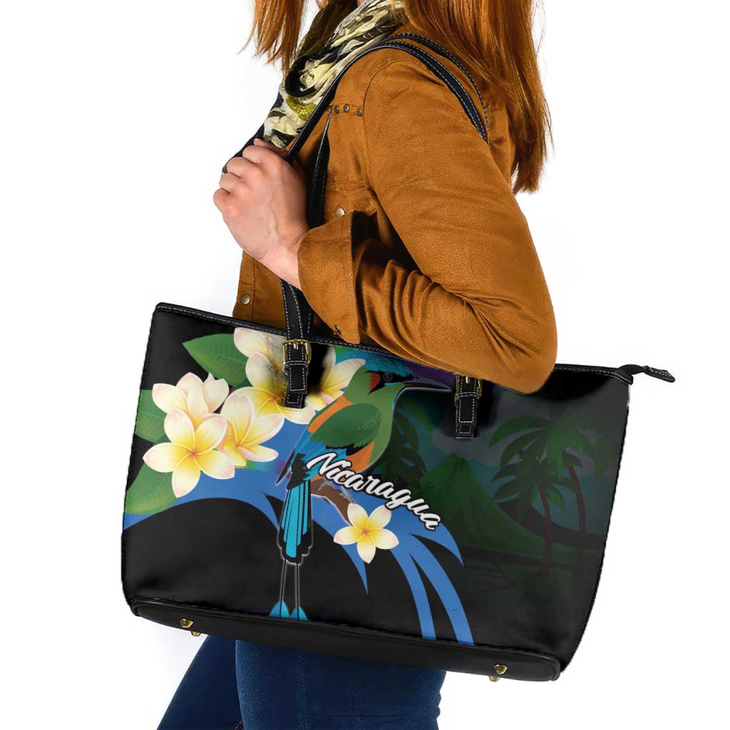 Nicaragua Independence Day Leather Tote Bag En Dios confiamos - Wonder Print Shop