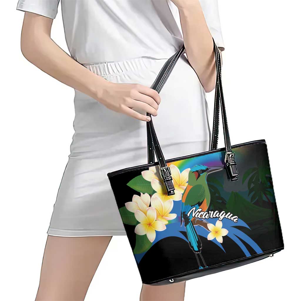 Nicaragua Independence Day Leather Tote Bag En Dios confiamos - Wonder Print Shop