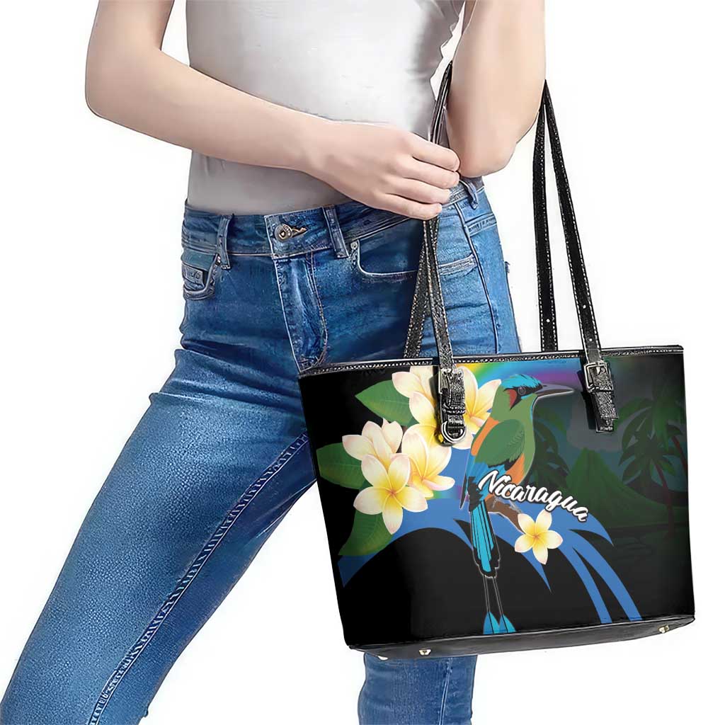 Nicaragua Independence Day Leather Tote Bag En Dios confiamos - Wonder Print Shop