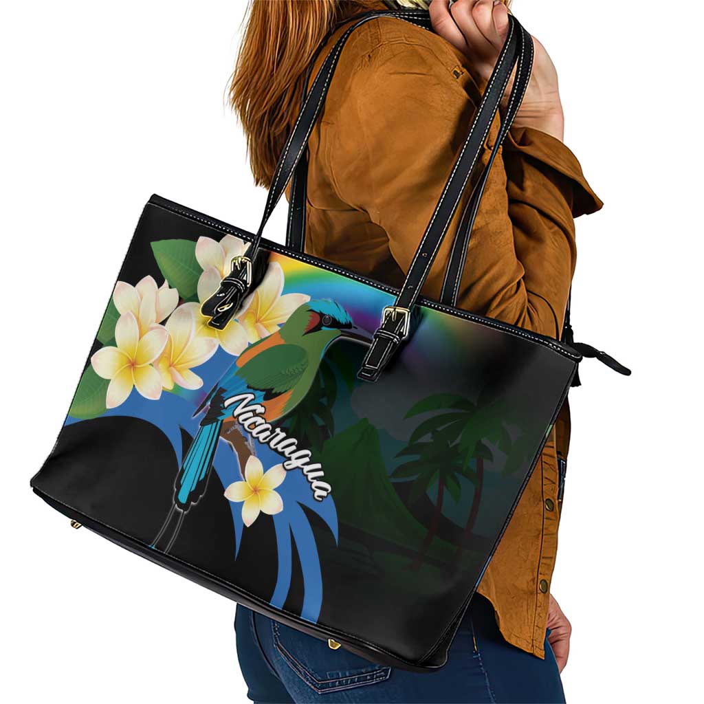 Nicaragua Independence Day Leather Tote Bag En Dios confiamos - Wonder Print Shop