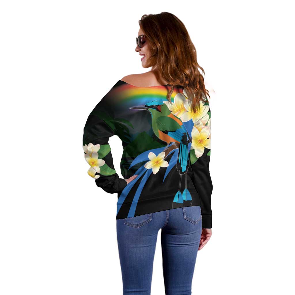 Nicaragua Independence Day Off Shoulder Sweater En Dios confiamos - Wonder Print Shop