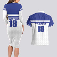 Custom Nicaragua Football Couples Matching Long Sleeve Bodycon Dress and Hawaiian Shirt La Azul y Blanco - Wonder Print Shop