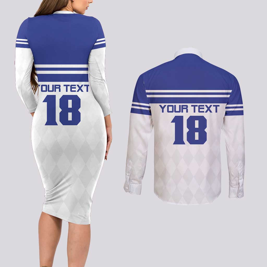 Custom Nicaragua Football Couples Matching Long Sleeve Bodycon Dress and Long Sleeve Button Shirt La Azul y Blanco - Wonder Print Shop