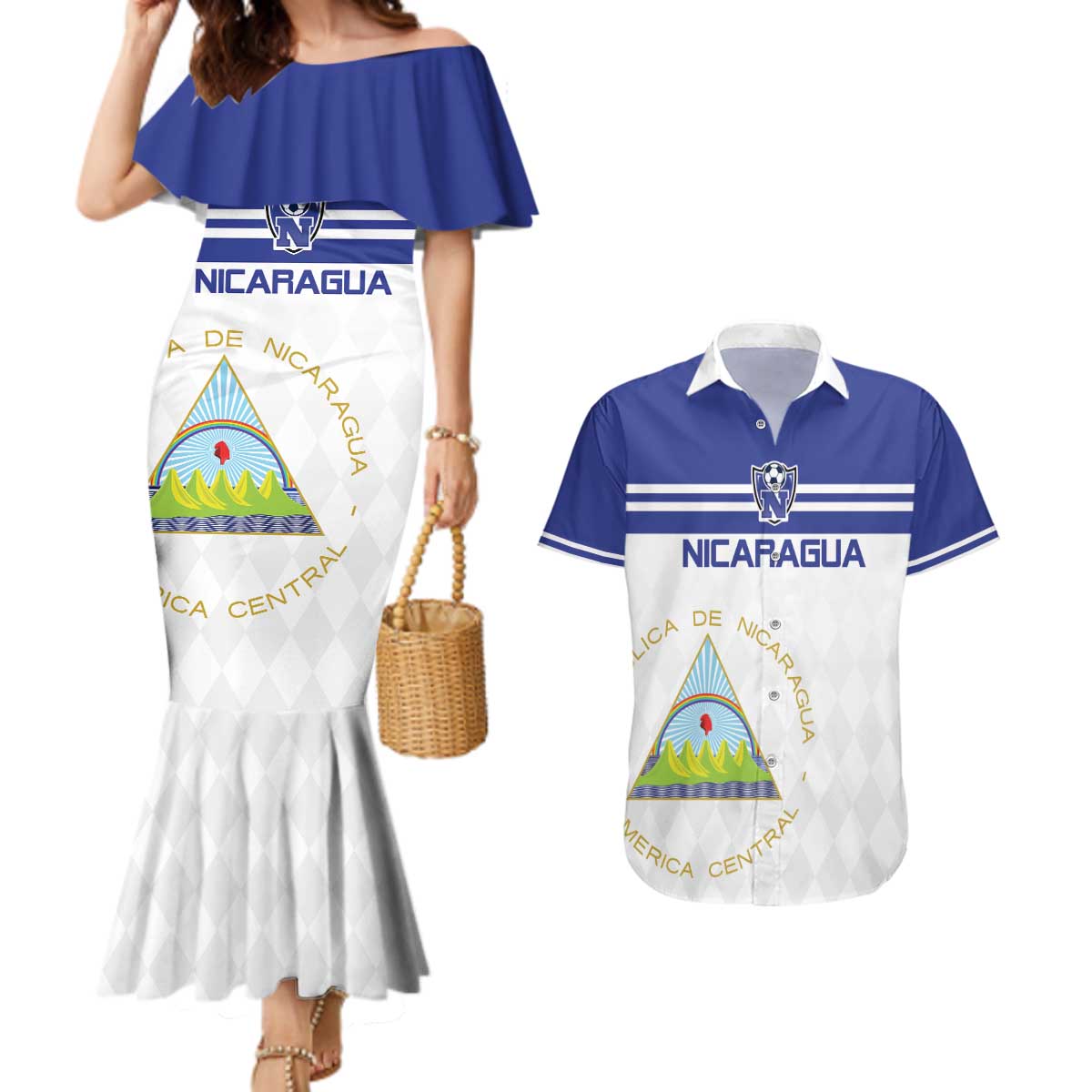 Custom Nicaragua Football Couples Matching Mermaid Dress and Hawaiian Shirt La Azul y Blanco - Wonder Print Shop