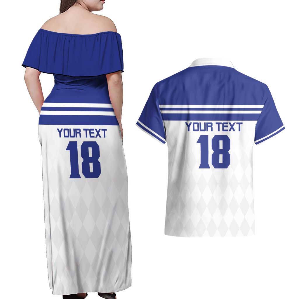 Custom Nicaragua Football Couples Matching Off Shoulder Maxi Dress and Hawaiian Shirt La Azul y Blanco - Wonder Print Shop