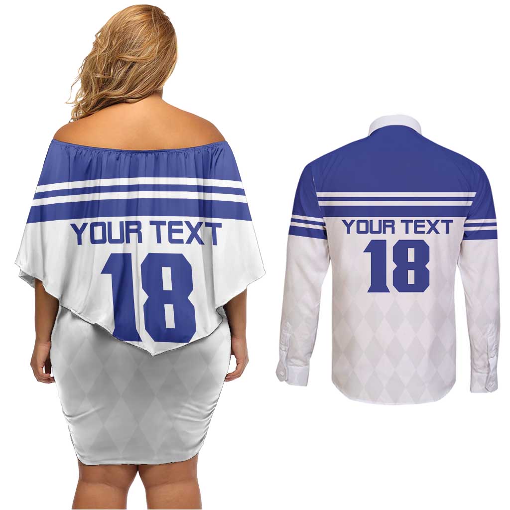 Custom Nicaragua Football Couples Matching Off Shoulder Short Dress and Long Sleeve Button Shirt La Azul y Blanco - Wonder Print Shop