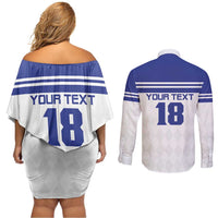 Custom Nicaragua Football Couples Matching Off Shoulder Short Dress and Long Sleeve Button Shirt La Azul y Blanco - Wonder Print Shop