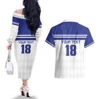 Custom Nicaragua Football Couples Matching Off The Shoulder Long Sleeve Dress and Hawaiian Shirt La Azul y Blanco - Wonder Print Shop