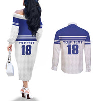 Custom Nicaragua Football Couples Matching Off The Shoulder Long Sleeve Dress and Long Sleeve Button Shirt La Azul y Blanco - Wonder Print Shop