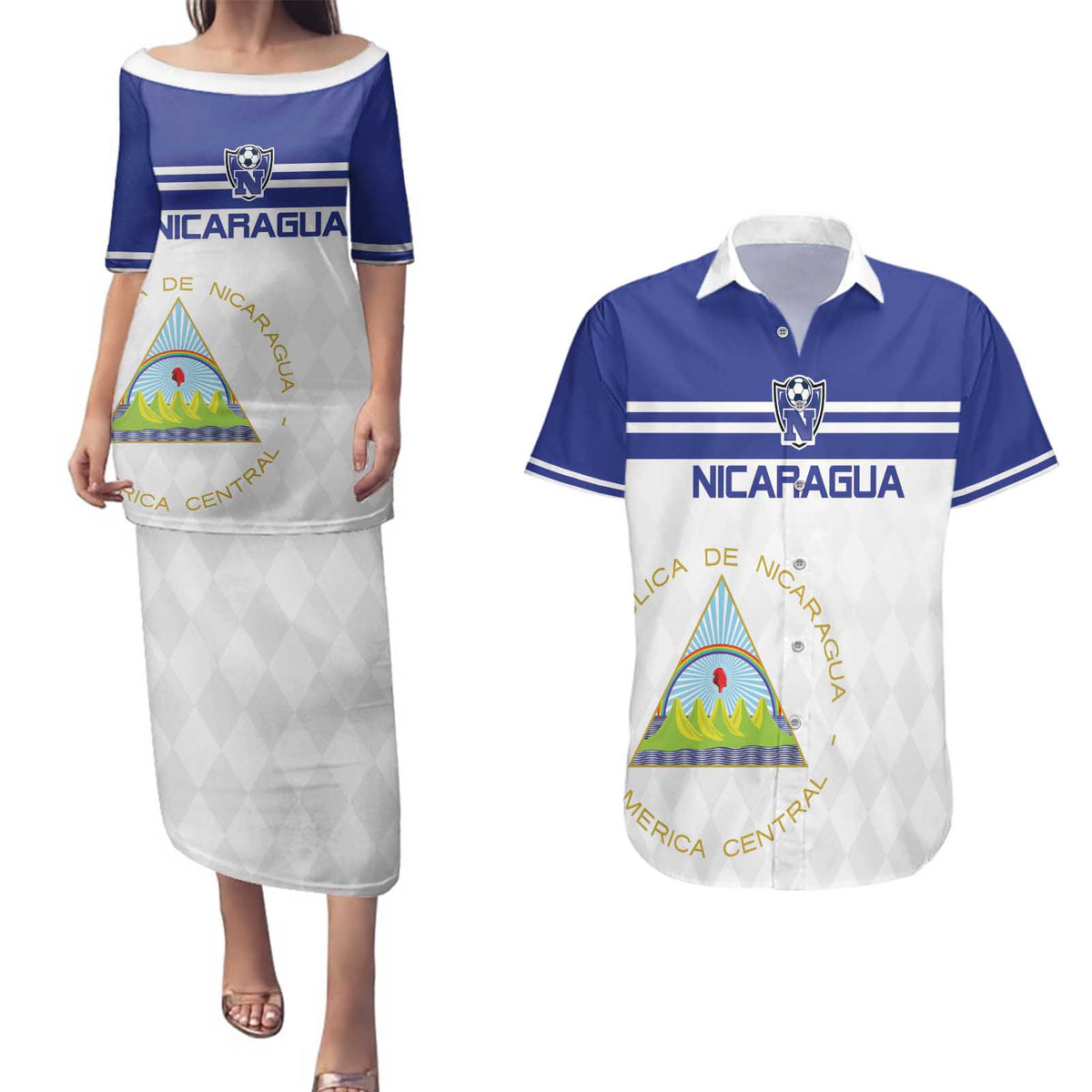Custom Nicaragua Football Couples Matching Puletasi and Hawaiian Shirt La Azul y Blanco - Wonder Print Shop