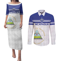 Custom Nicaragua Football Couples Matching Puletasi and Long Sleeve Button Shirt La Azul y Blanco - Wonder Print Shop
