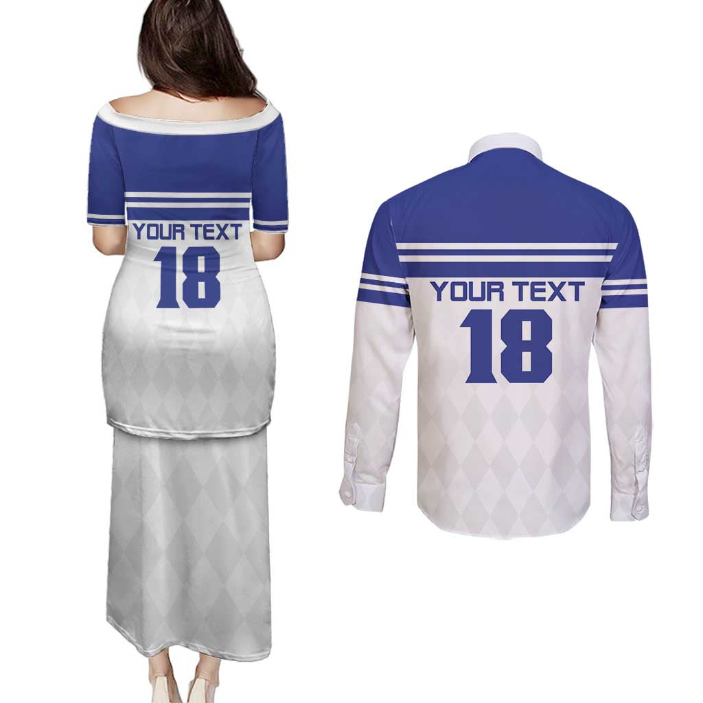 Custom Nicaragua Football Couples Matching Puletasi and Long Sleeve Button Shirt La Azul y Blanco - Wonder Print Shop