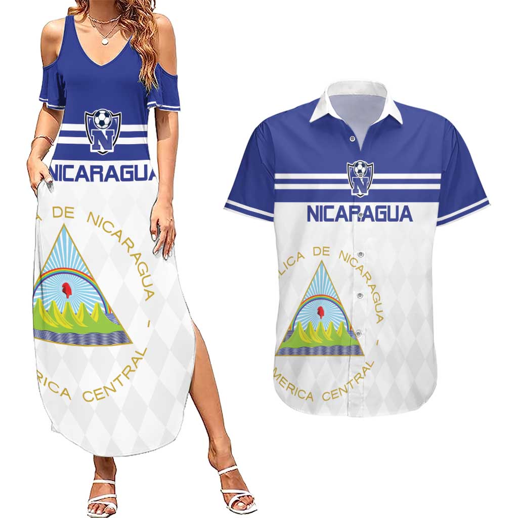 Custom Nicaragua Football Couples Matching Summer Maxi Dress and Hawaiian Shirt La Azul y Blanco - Wonder Print Shop