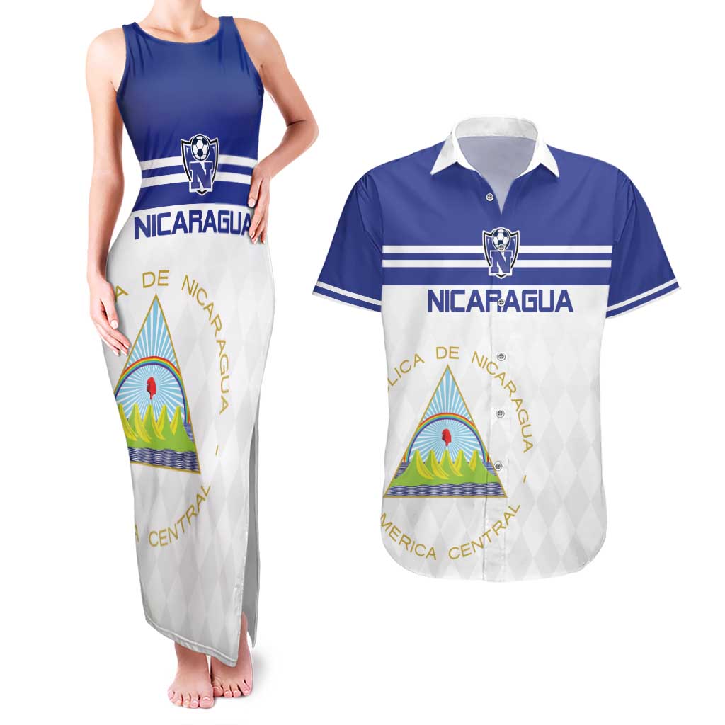 Custom Nicaragua Football Couples Matching Tank Maxi Dress and Hawaiian Shirt La Azul y Blanco - Wonder Print Shop