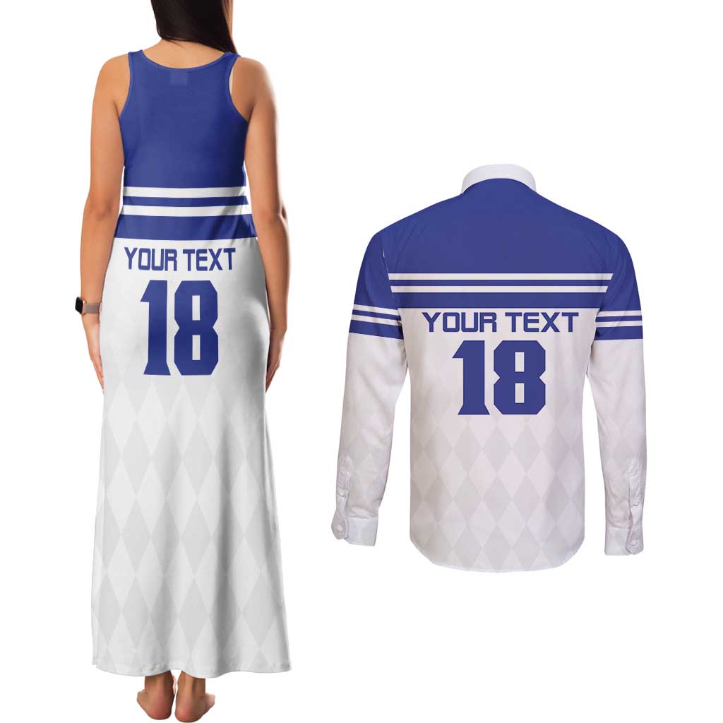 Custom Nicaragua Football Couples Matching Tank Maxi Dress and Long Sleeve Button Shirt La Azul y Blanco - Wonder Print Shop
