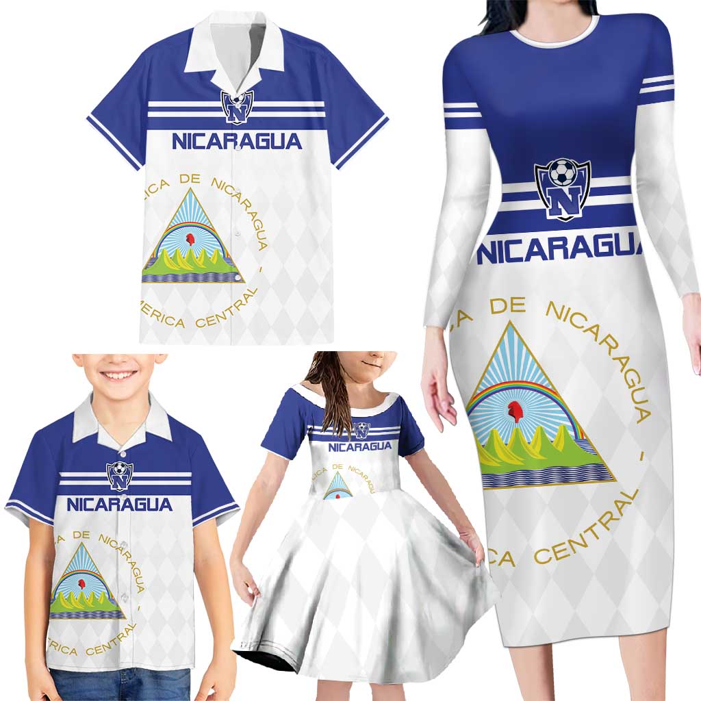 Custom Nicaragua Football Family Matching Long Sleeve Bodycon Dress and Hawaiian Shirt La Azul y Blanco - Wonder Print Shop