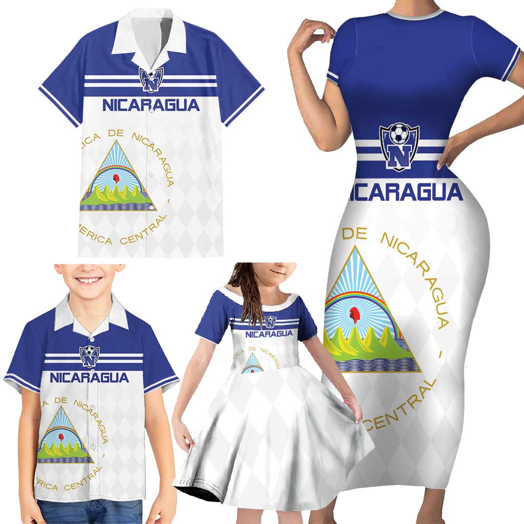 Custom Nicaragua Football Family Matching Short Sleeve Bodycon Dress and Hawaiian Shirt La Azul y Blanco - Wonder Print Shop