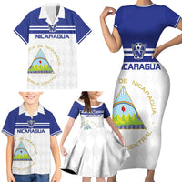 Custom Nicaragua Football Family Matching Short Sleeve Bodycon Dress and Hawaiian Shirt La Azul y Blanco - Wonder Print Shop