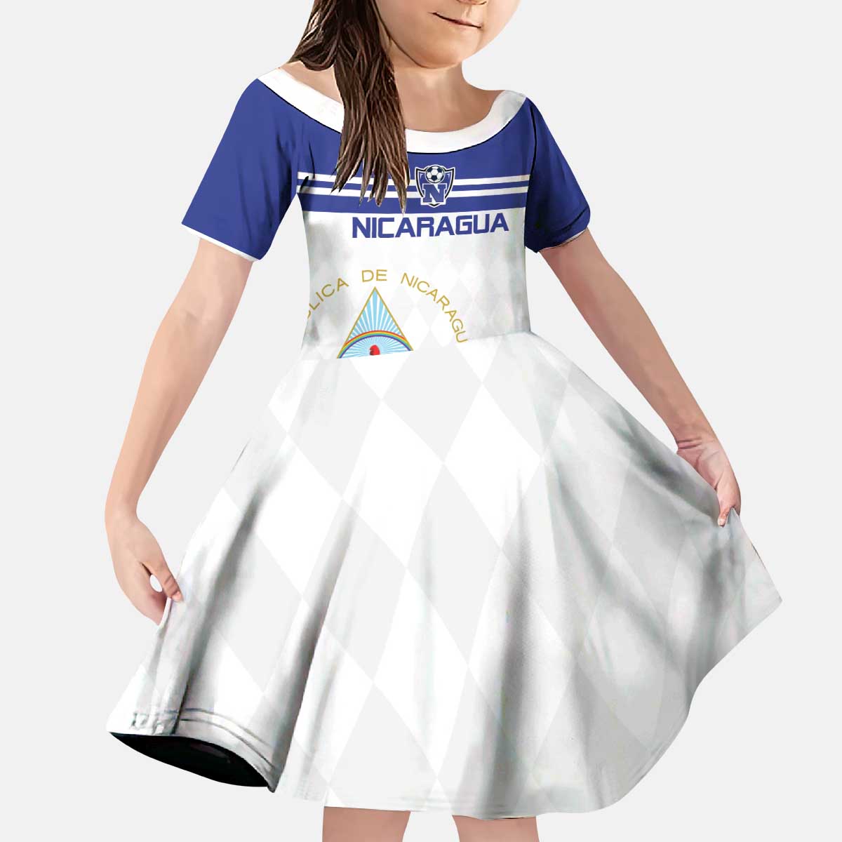 Custom Nicaragua Football Kid Short Sleeve Dress La Azul y Blanco - Wonder Print Shop