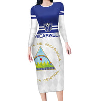 Custom Nicaragua Football Long Sleeve Bodycon Dress La Azul y Blanco - Wonder Print Shop