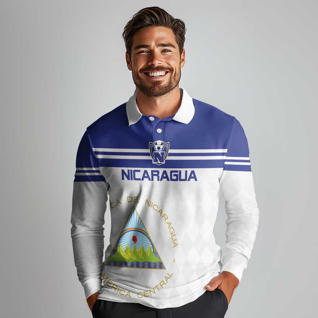 Custom Nicaragua Football Long Sleeve Polo Shirt La Azul y Blanco - Wonder Print Shop