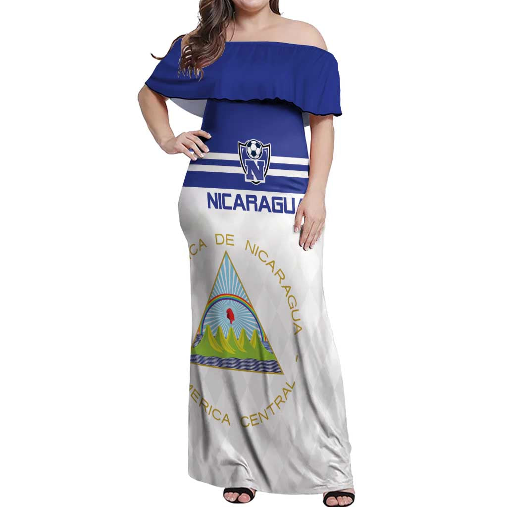 Custom Nicaragua Football Off Shoulder Maxi Dress La Azul y Blanco - Wonder Print Shop