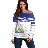 Custom Nicaragua Football Off Shoulder Sweater La Azul y Blanco - Wonder Print Shop