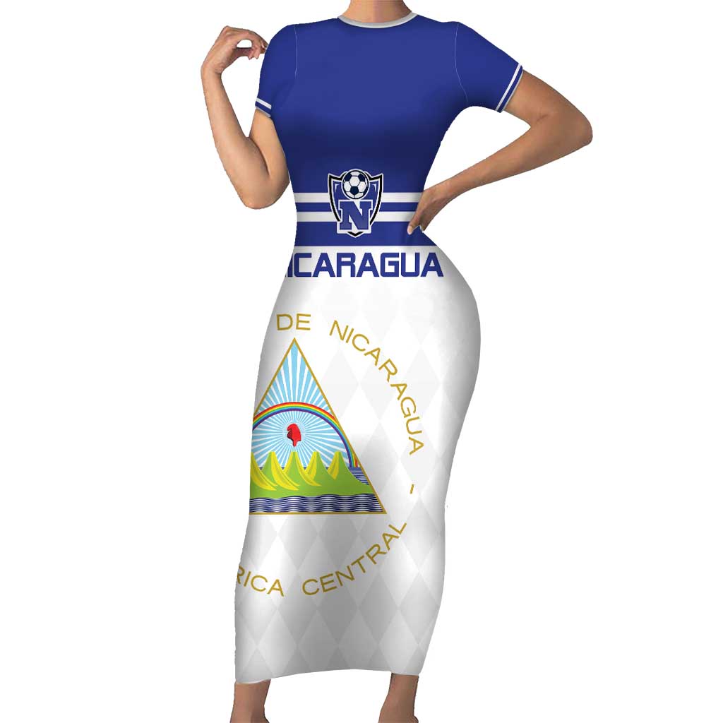 Custom Nicaragua Football Short Sleeve Bodycon Dress La Azul y Blanco - Wonder Print Shop