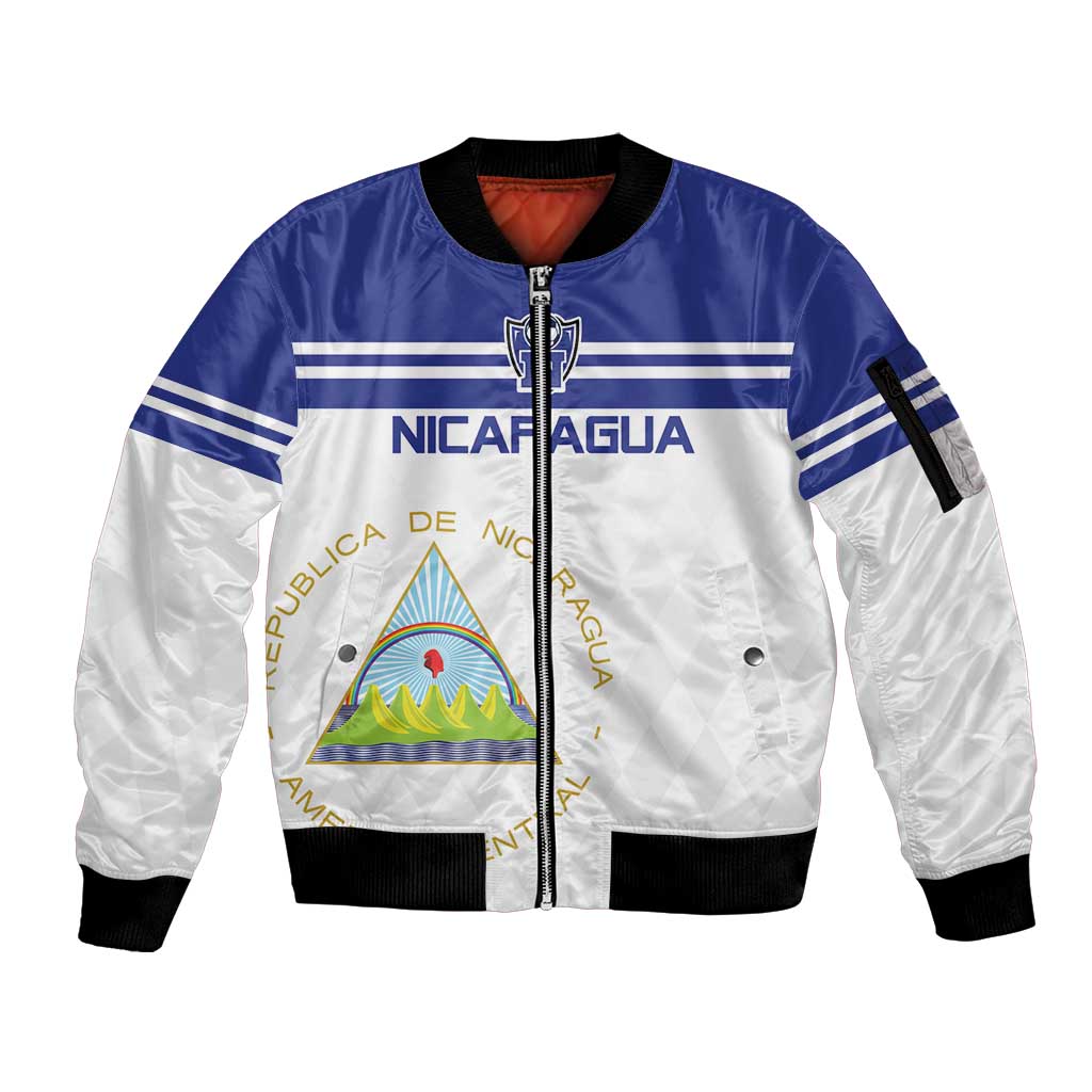 Custom Nicaragua Football Sleeve Zip Bomber Jacket La Azul y Blanco - Wonder Print Shop