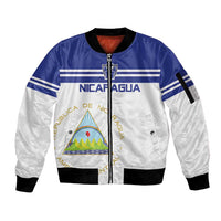 Custom Nicaragua Football Sleeve Zip Bomber Jacket La Azul y Blanco - Wonder Print Shop
