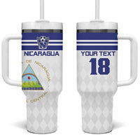 Custom Nicaragua Football Tumbler With Handle La Azul y Blanco - Wonder Print Shop