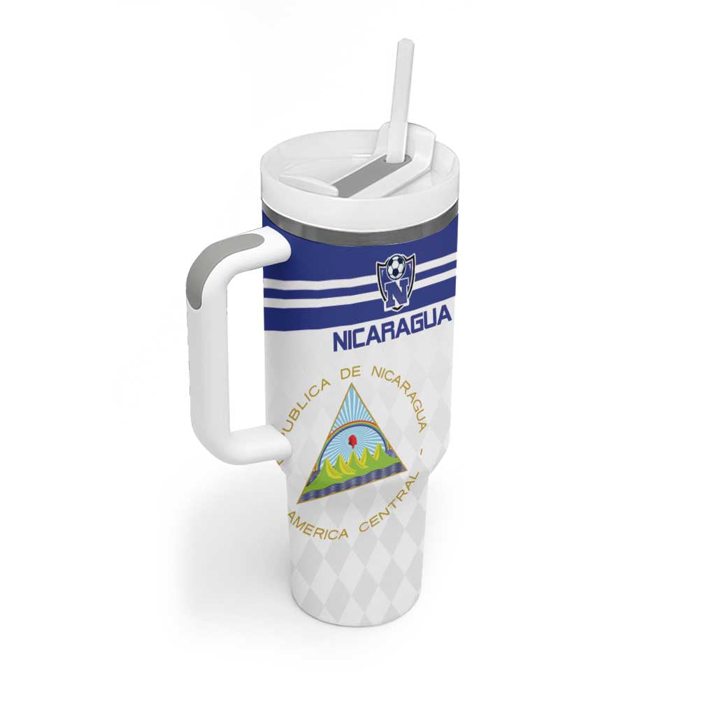 Custom Nicaragua Football Tumbler With Handle La Azul y Blanco - Wonder Print Shop